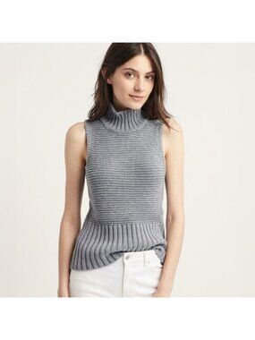 💠GAP Sleeveless Turtleneck Sweater Knit Vest Womens Medium Spring Cool Grey